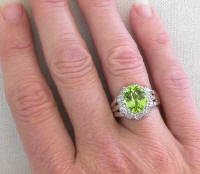 Peridot Gemstone and Diamond Rings in 14k White Gold