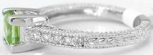 Vintage Engraved Peridot Rings in 14k white gold