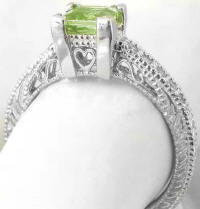 Antique Style Peridot Diamond Rings in 14k white gold