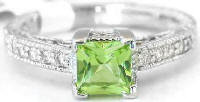 Princess Cut Peridot Diamond Engagement Rings
