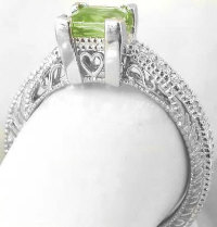 Engraved Vintage Peridot Engagement Rings