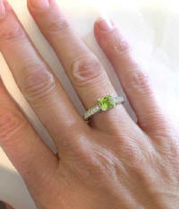 Vintage Style Peridot and Diamond Rings in 14k white gold