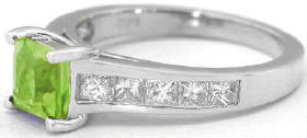 Princess Cut Peridot and Princess Cut Diamond Rings