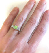 Princess Cut Peridot and White Sapphire Ring in 14k