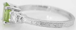 Vintage Peridot Engagement Rings with Engraving in 14k