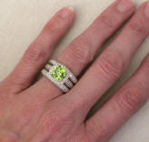 Cushion Cut Peridot Diamond Engagement Ring with 2 Matching Bands