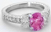 Past Present Future Pink Sapphire Engagement Rings with Engraving