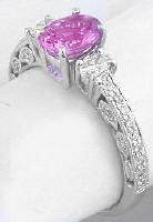 Antique Pink Sapphire Engagement Rings in 14k white gold