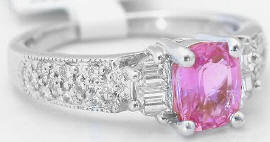 Natural Pink Sapphire Diamond Rings in 18k white gold