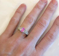 Genuine Cushion Pink Sapphire and Diamond Ring in 18k white gold