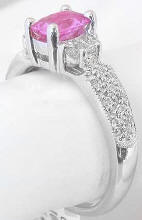 Natural Cushion Cut Pink Sapphire and Diamond Rings in 18k gold