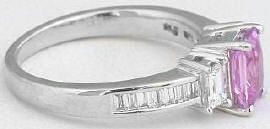 Pink Sapphire Baguette Diamond Rings in 14k white gold