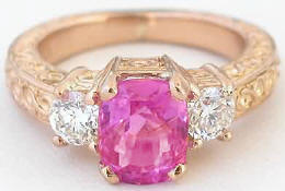 Pink Sapphire Engagement Past Present Future Rings in Rose Gold