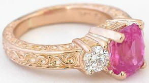 3 Stone Pink Sapphire Rings in 18k Rose Gold