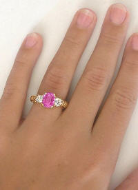 Three Stone Pink Sapphire Engagement Rings in Rose Gold