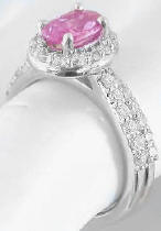 Pink Sapphire and Diamond Halo Engagement Ring in 14k white gold