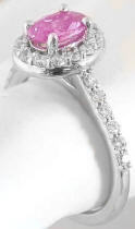 Pink Sapphire and Diamond Halo Ring in 14k white gold