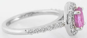 Oval Pink Sapphire Diamond Halo Ring in 14k white gold