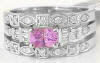 Round natural ceylon pink sapphire band ring in 14k white gold
