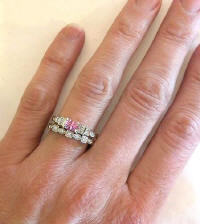 Round natural ceylon pink sapphire band ring in 14k white gold