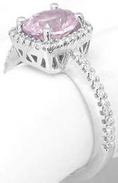 Diamond Halo Ring with Natural Pink Sapphire in 14k white gold