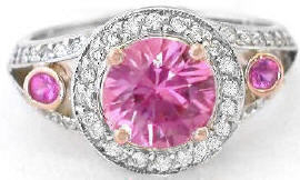 Round natural pink sapphire band ring in gold