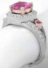 Round Pink Sapphire and Diamond Rings in 14k White and Rose Gold