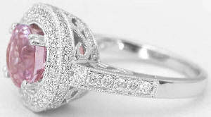 Round Light Pink Sapphire and Diamond Ring in 14k white gold