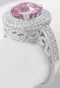 Ornate Filigree Round Pink Sapphire and Diamond Ring
