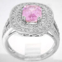Light Pink Sapphire and Double Diamond Halo Rings