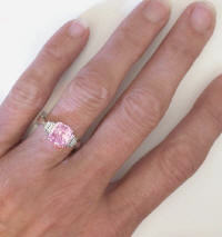 Unheated Cushion Cut Pink Sapphire and Diamond Rings Jewelry in 14k white gold