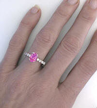 Natural Oval Pink Sapphire Diamond Ring in 14k white gold
