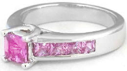 All Princess Cut Pink Sapphire Engagement Ring with Matching Wedding Band