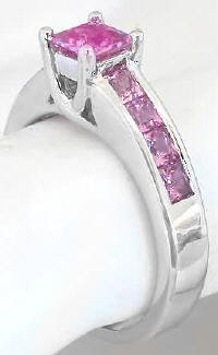 All Princess Cut Pink Sapphire Weding  Rings in 14k white gold