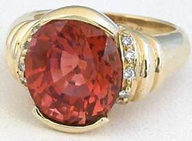 Natural Salmon Pink Tourmaline Ring Semi Bezel Set in 14k yellow gold