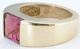 Princess Cut Pink Tourmaline Rings in 14k Yellow Gold