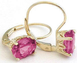 Pink Tourmaline Dangle Leverback Earrings in 14k yellow gold