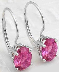 Oval Pink Tourmaline Gemstone Earrings with Dangle Leverback in 14k white gold