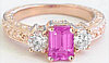 Fine Quality Emerald Cut Pink Sapphire and Diamond Ring in Rose Gold