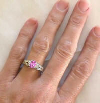 Pink Sapphire and Diamond Ring in 14k white gold on the Hand