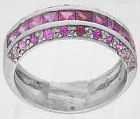 Anniversary Band with Pink Sapphires, Princess Cut and Round Cut