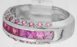 Princess Cut Pink Sapphire Wedding Band Ring in 14k white gold