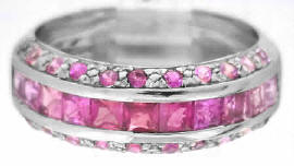 Shades of Pink Sapphire Ring with Channel Setting in 14k white gold