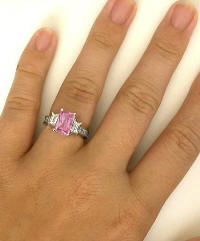 Radiant Cut Pink Sapphire and Baguette Diamond Engagement Ring in 14k