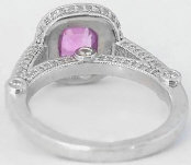 Cushion Pink Sapphire and Diamond Halo Ring in Platinum