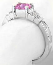 Radiant Cut Pink Sapphire Baguette Diamond Ring in 14k white gold