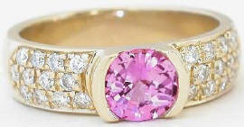 Round Pink Sapphire Pave Diamond Ring