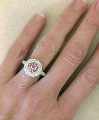 Antique Style Round Pink Sapphire and Diamond Halo Ring in 14k white gold