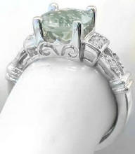 Checkerboard Faceted Green Amethyst Rings in 14k in 14k white gold