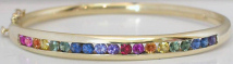 Natural Rainbow Sapphire Bangle Bracelet in 14k yellow gold - 2 1/4 inches fites like 7 inch bracelet